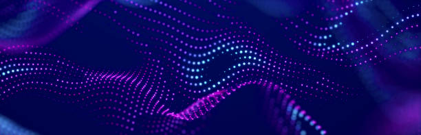 istock Beautiful illustration with many glowing particles. Musical wave. Background for presentations. 3D rendering 1460594735