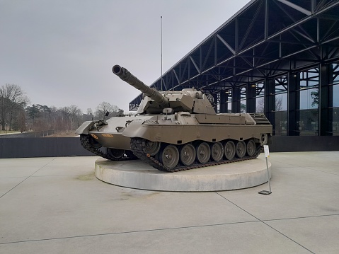 Leopard 1 cold war main battle tank royal netherlands dutch army at national military museum,  soesterberg,  the netherlands