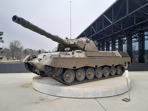 October 4, 2019. Kiev, Ukraine.\nOld war tanks in the museum garden...\nThe Museum of the History of Ukraine in the Second World War is a memorial complex built to commemorate the Great Patriotic War, located south of the capital of Ukraine, Kiev, on the picturesque hills on the right bank of the Dnieper River.