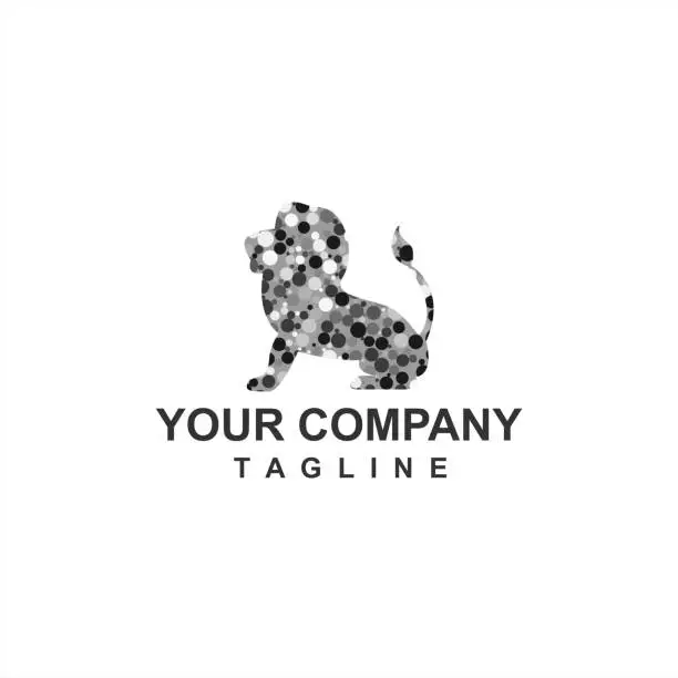 Vector illustration of digital black grey dot lion king company logo and vector icon