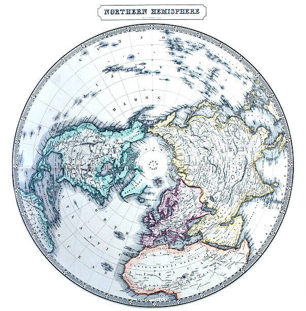 vecchio emisfero settentrionale mappa. - emisfero foto e immagini stock