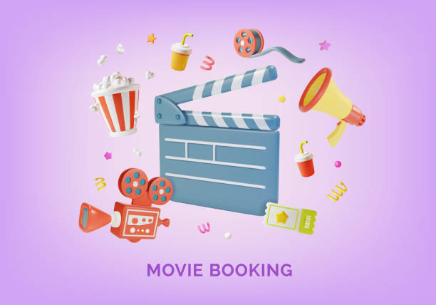 3d Movie Booking Service Ads Banner Concept Poster Card. Vector vector art illustration