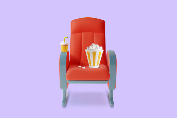 istock 3d Red Cinema Chair with Drink and Popcorn Plasticine Cartoon Style. Vector 1460598827