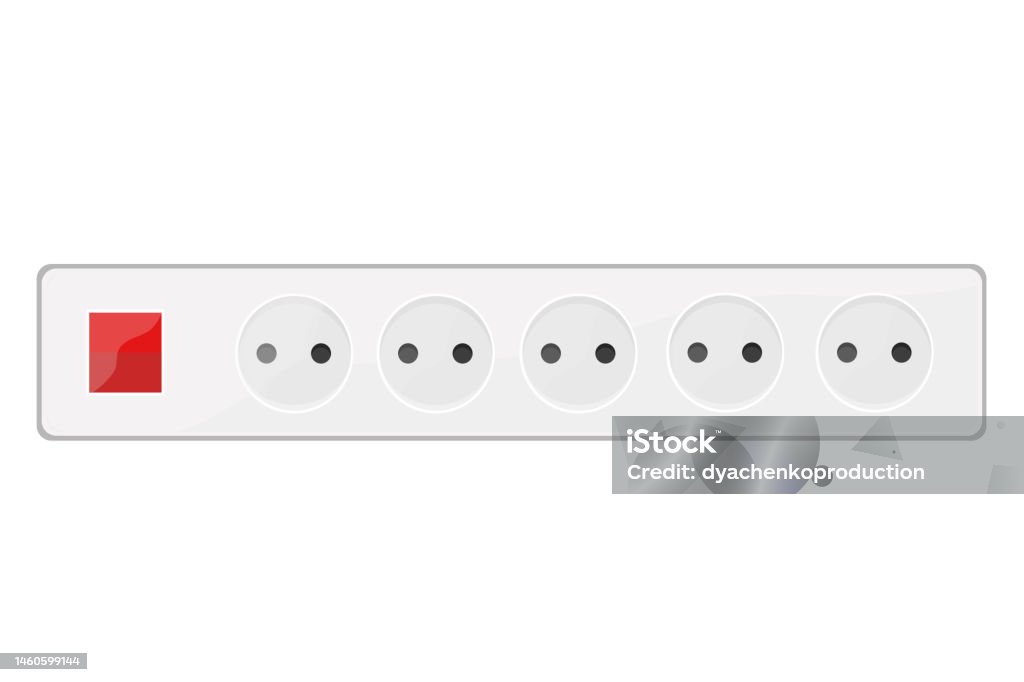 Multisocket Socket With Switch Red On White Background Vector ...