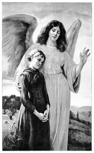 St. Michael Angel of Consolation with little girl illustration
Original edition from my own archives
Source : Ilustración Artística 1899
after O. Lingner