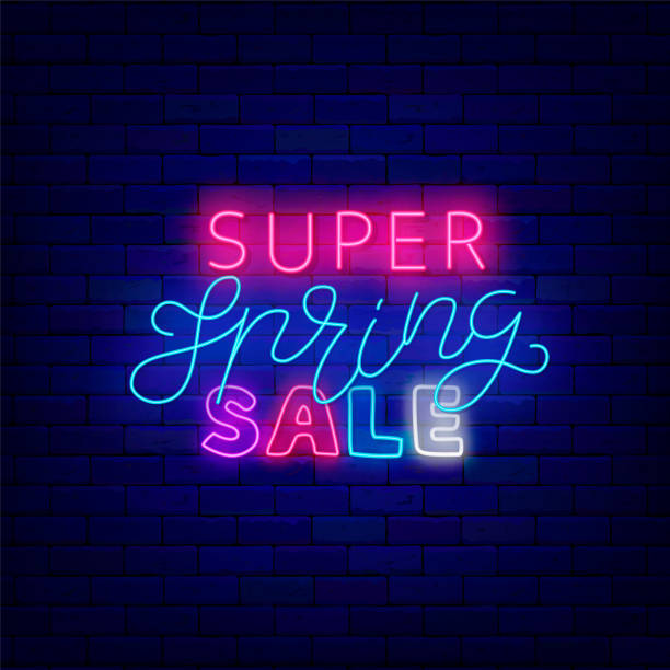 istock Super spring sale neon announcement. Label with lettering. Glowing banner. Vector stock illustration 1460604829