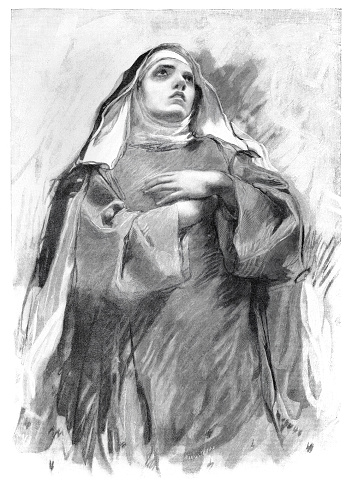 Teresa of Ávila, OCD ( born Teresa Sánchez de Cepeda y Ahumada; 28 March 1515  4 or 15 October 1582 ), also called Saint Teresa of Jesus, was a Spanish Carmelite nun and prominent Spanish mystic and religious reformer.
Original edition from my own archives
Source : Ilustración Artística 1899
after G. Mentessi
