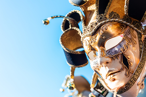 Traditional venetian mask in Venice in Italy. Colorful carnival mask