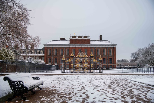 London, United Kingdom - December 12, 2022: Kensington Palace on a snowy morning