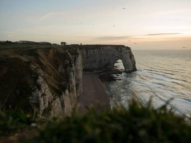 istock Panoramic view of Etretat chalk complex white cliffs natural bridge Aiguille needle atlantic ocean coast Normandy France 1460612746