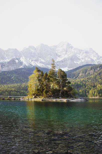 istock Island on Lake Eibsee infront of Zugspitze, Bavaria, Germany 1460613113