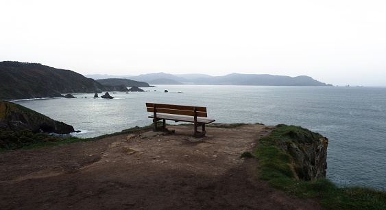 Panorama of El Banco mas bonito lindo del mundo The best bank of the world Loiba bench viewpoint lookout Ortigueira La Coruna Galicia Spain