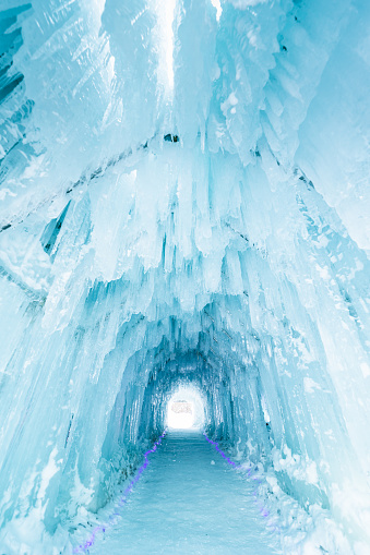 A frozen ice tunnel cave in the coldest area of mainland Japan. Iwate Prefecture.