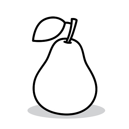 Vector illustration of a hand drawn black and white pear against a white background.