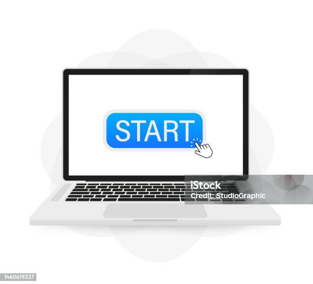 Computer Start Button Outline Start Button On A Laptop With A Cursor Vector Illustration Stock ...