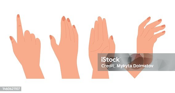 istock Hands set design in cartoon style. Hand shows different gestures signs. Collection isolated on white background. Vector 1460621107