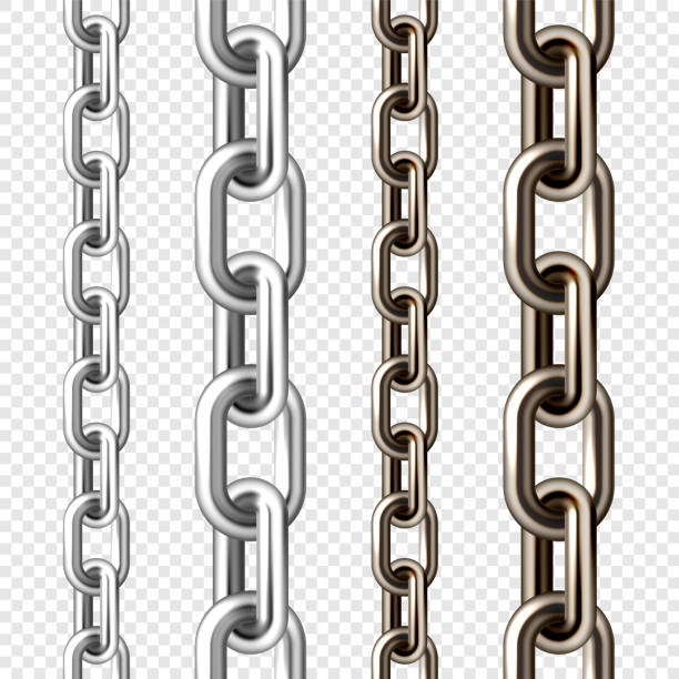 istock Realistic silver and brown metal chain with old rusty links. Heavy steel chain for industrial use. Vector illustration 1460621238