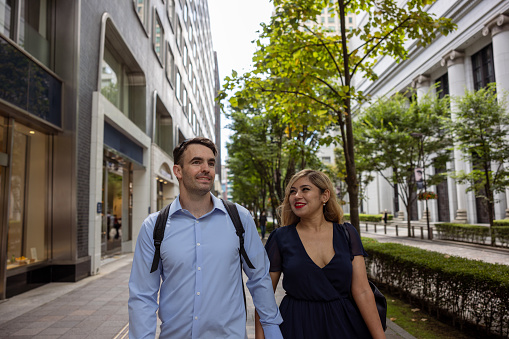 Foreign tourists visiting Tokyo, Japan