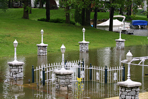 Beautiful flooded seawall stock photo