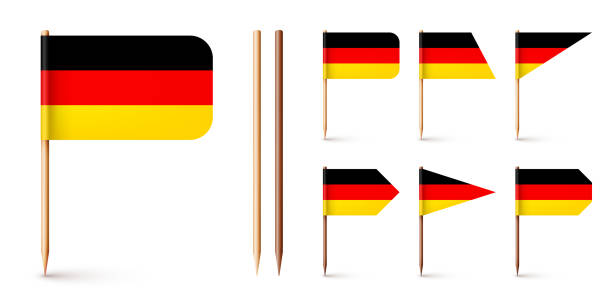 istock Realistic various German toothpick flags. Souvenir from Germany. Wooden toothpicks with paper flag. Location mark, map pointer. Blank mockup for advertising and promotions. Vector illustration 1460624263
