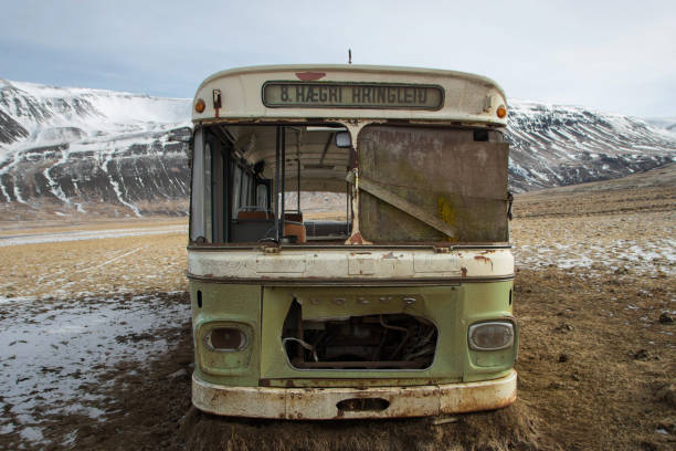 istock Panorama landscape of abandoned forgotten remote rural idyllic isolated magic bus schoolbus in Hunavatn Northern Iceland 1460624871