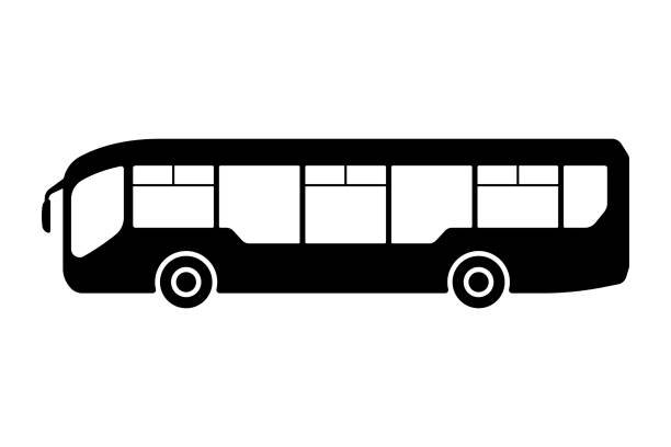 значок большого пассажирского автобуса. черный силуэт. вид сбоку. векторная простая плоская графическая иллюстрация. изолированный объект - motor coach stock illustrations