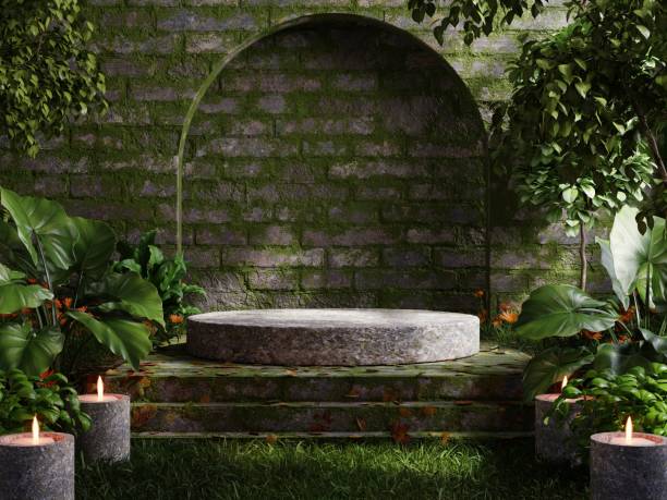 3d image, old ivy stone