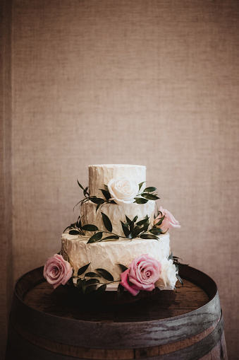 Wedding cake beautiful decorated with pink roses