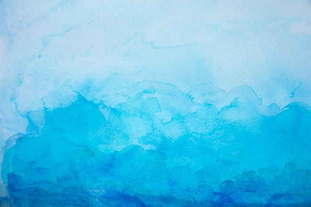 abstract blue ocean and waves watercolor painting stock photo
