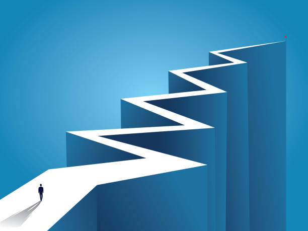 Career journey concept, business person walking on long winding path going to success in the future Career journey concept, business person walking on long winding path going to success in the future, vector illustration one point perspective person stock illustrations