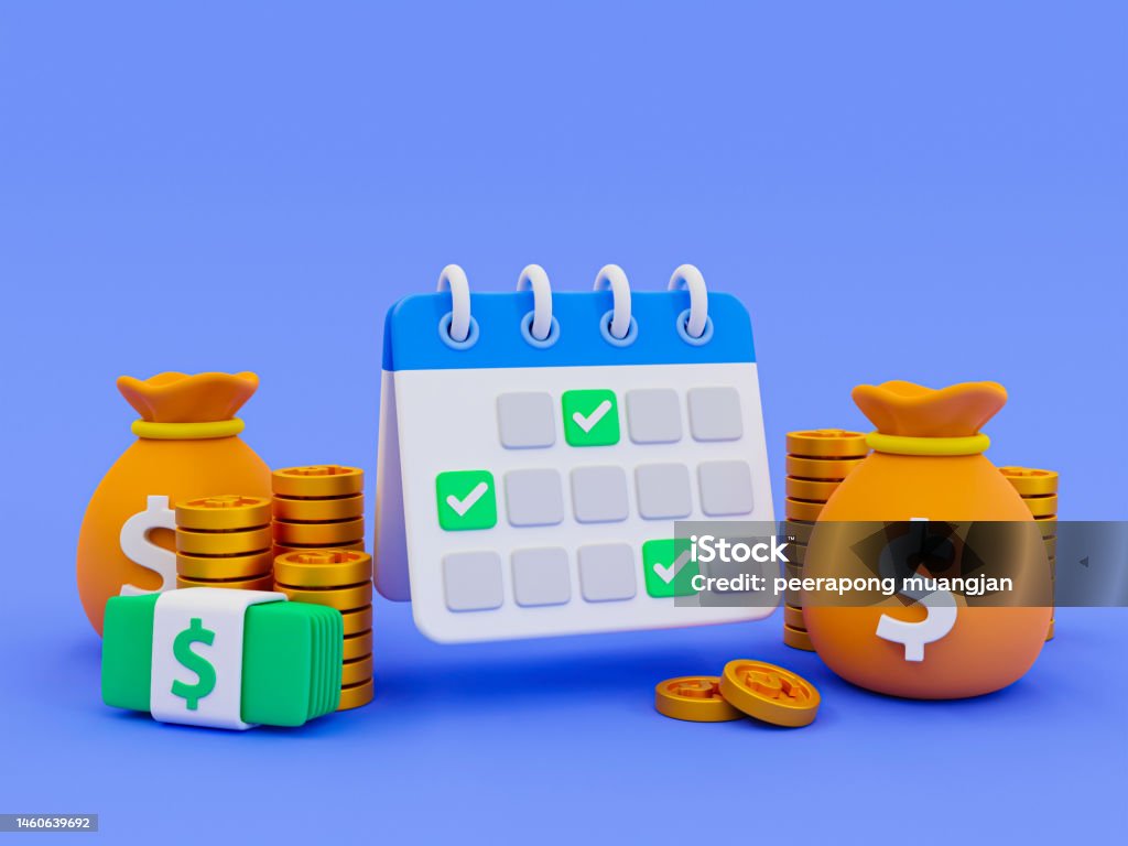 3d Minimal Payday Concept Salary Date With Lots Of Money Calendar With