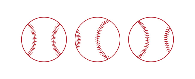 Set of softballs. Baseball balls. Outline softballs. Baseball equipment. Vector illustration