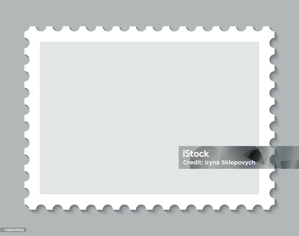 Stamp Of Post Postcard Template Shape With Frame Of Postage Blank