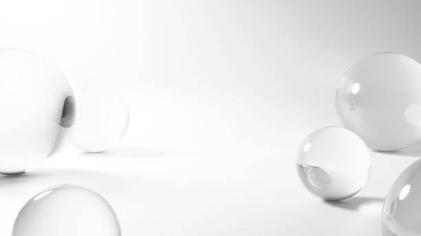 3D Illustration.Image of spherical transparent glass on white background. Background image of whitening, skin care, cosmetics. (Horizontal)
