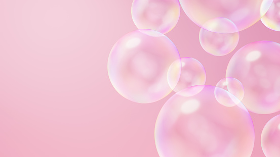 3D Illustration.One soap bubble on pink background. Background material.