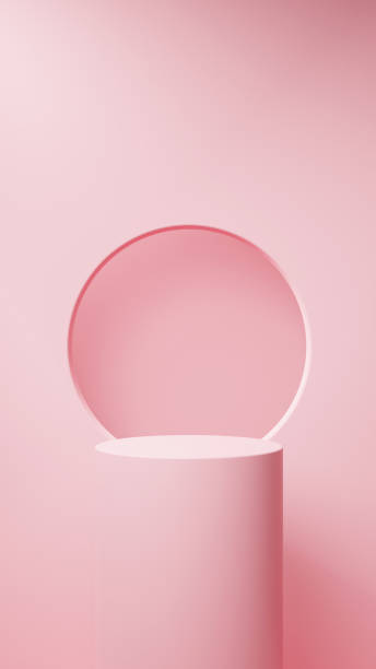 3D Illustration.Pedestal on light pink background. Circular hollowed out background. (Vertical)