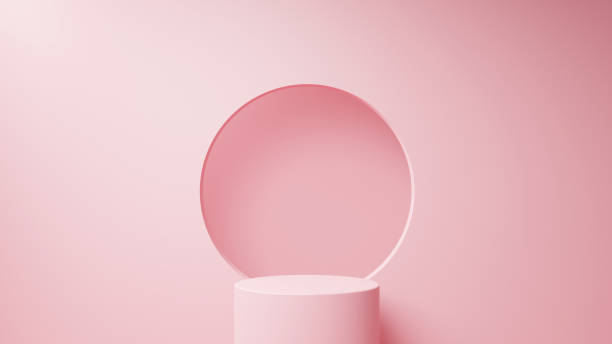 istock 3D Illustration.Pedestal on light pink background. Circular hollowed out background. (Horizontal) 1460652862