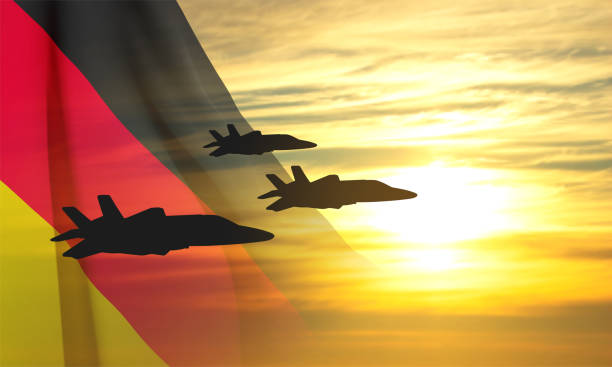 istock The flag of the Germany with the military aircraft 1460657375