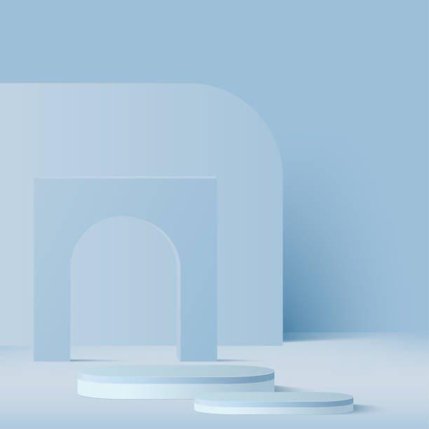 istock 3d blue color podium and minimal blue color wall scene. 3d podium minimal abstract background. Pastel color abstract room design. Vector 1460657561