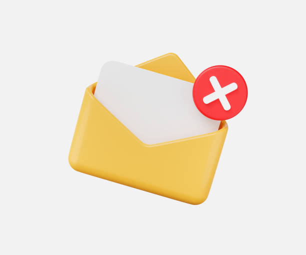 3D Mail sign with red cross x. Email rejected letter, unsubscribe, verification elements for banner template. Isolated on background with empty copy space for text or promotion. Business. 3D Rendering