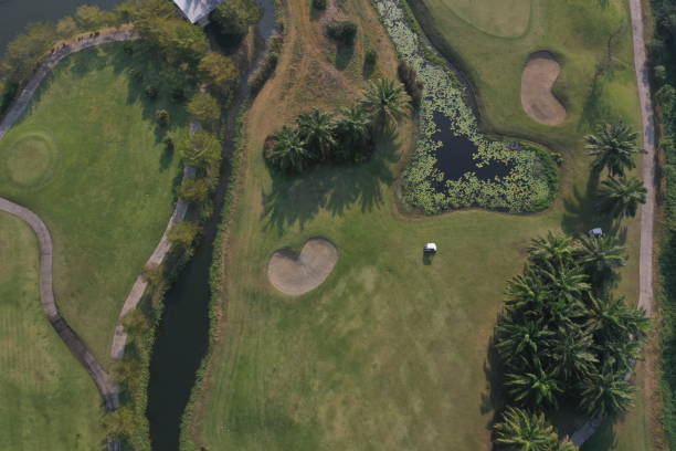 istock Aerial view Green Golf course in the morning. 1460662473