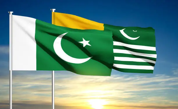 Vector illustration of Pakistan and Kashmir flags on the sky