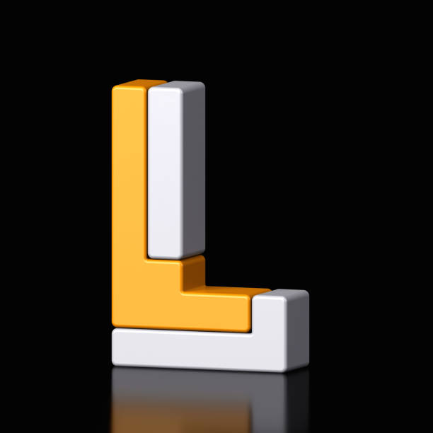 istock 3d letter L plastic orange and white from alphabet isolated in a black background. Hi tech metallic font character design illustration, text minimal style, 3d rendering 1460668662