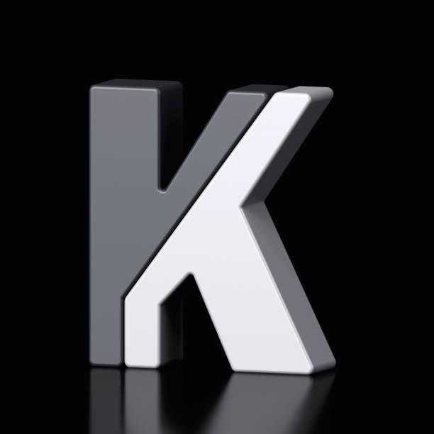 istock 3d letter K plastic black and white from alphabet isolated in a black background. Hi tech metallic font character design illustration, text minimal style, 3d rendering 1460668790
