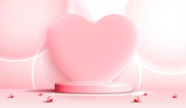 istock Pink podium display background products for valentine’s day in love platform. stand to show cosmetic with craft style. symbols of love for happy. vector design. 1460669087