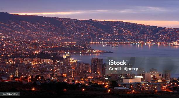 Valparaiso And Vina Del Mar At Night Stock Photo - Download Image Now - Vina del Mar, Night, Valparaiso - Chile