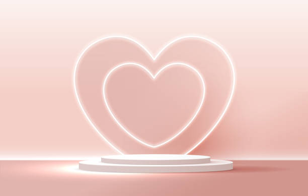 istock Pink podium display background products for valentine’s day in love platform. stand to show cosmetic with craft style. symbols of love for happy. vector design. 1460671956