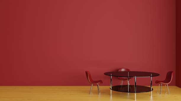 istock glass table and chairs in the red room.3d rendering. 1460672546