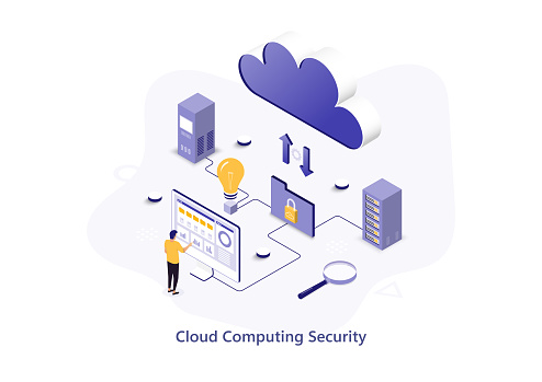 Cloud server data protectionplatform in isometric illustration