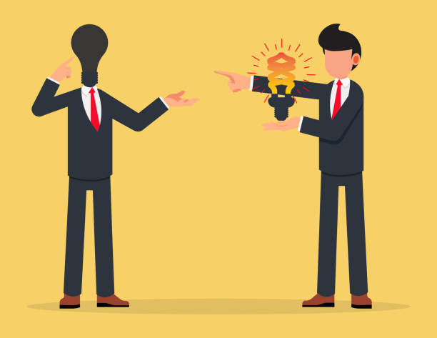 istock Exhausted bulb can't generate ideas. businessman give new idea bulb, Presentation of alternative ideas 1460674394